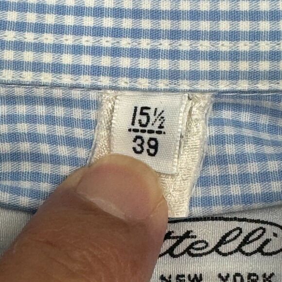PIATTELLI Barneys New York Shirt Mens 15.5 Blue Gingham Long Sleeve Button Trim - Picture 7 of 10